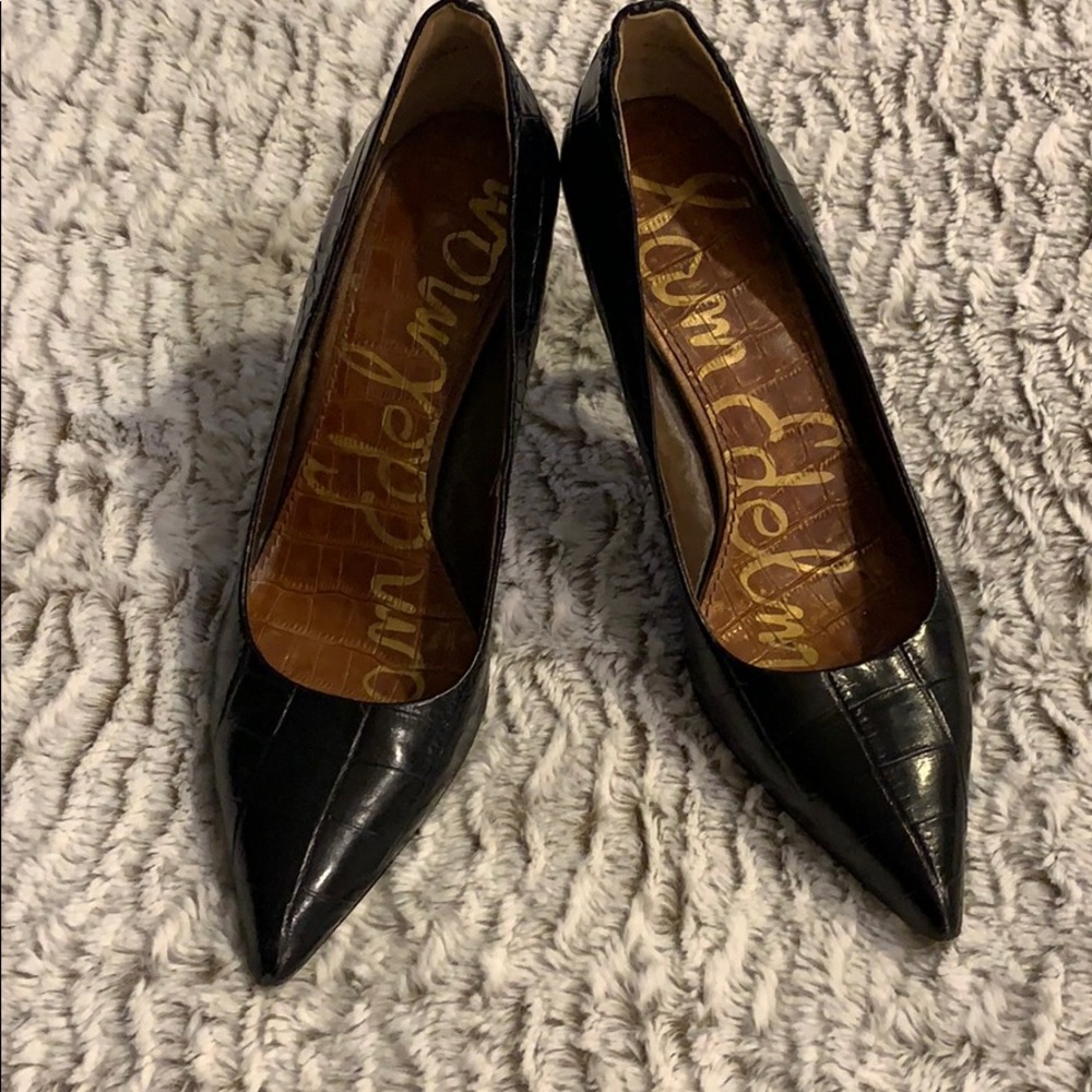 Sam Edelman black faux croc pumps.
